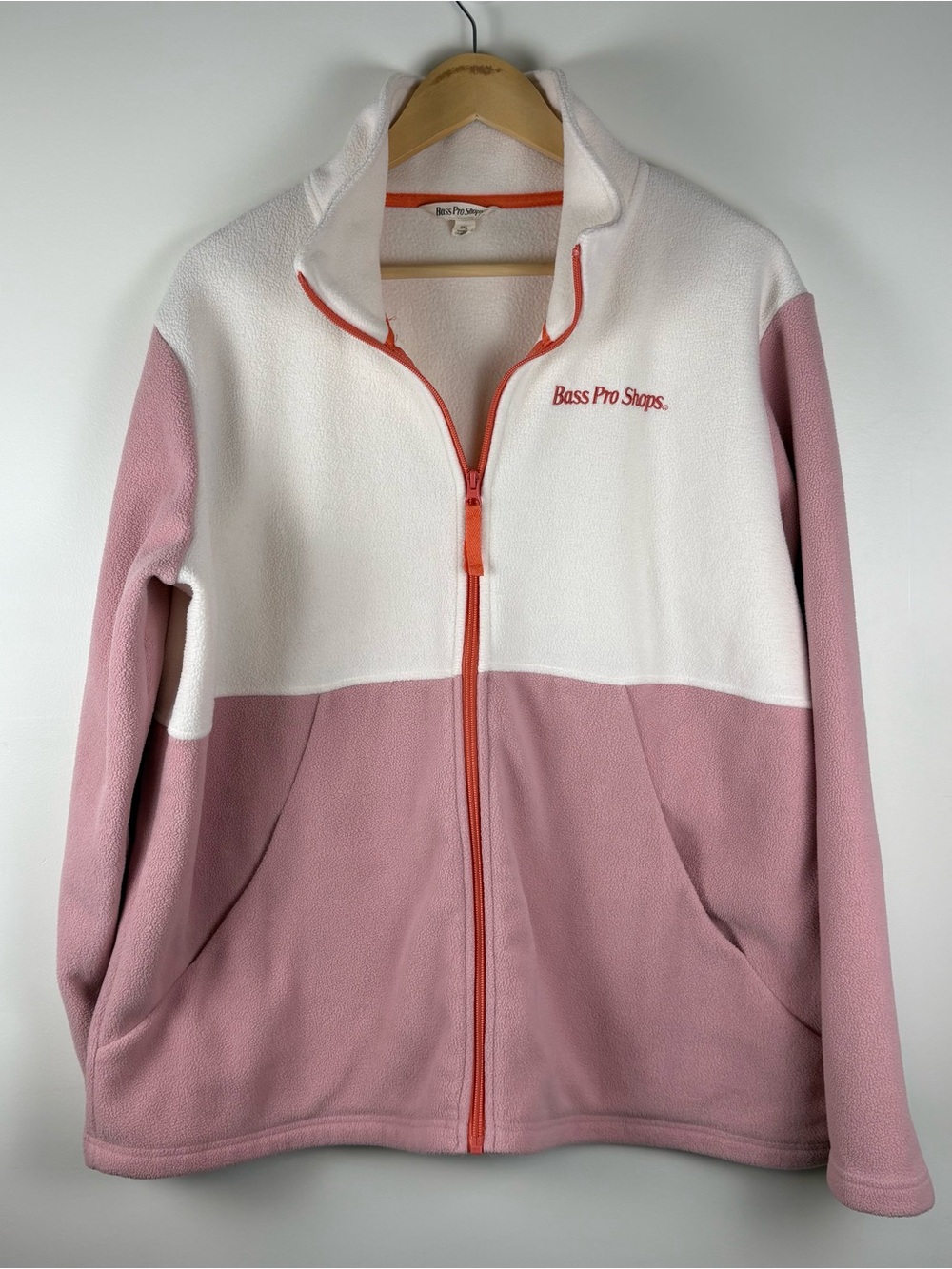 Bass Pro Shops Women’s Pink White Full Zip Fleece Jacket Cozy Outdoor Size 2XL
